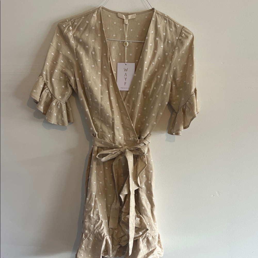 WAYF Tan Polka Dot Mini Dress